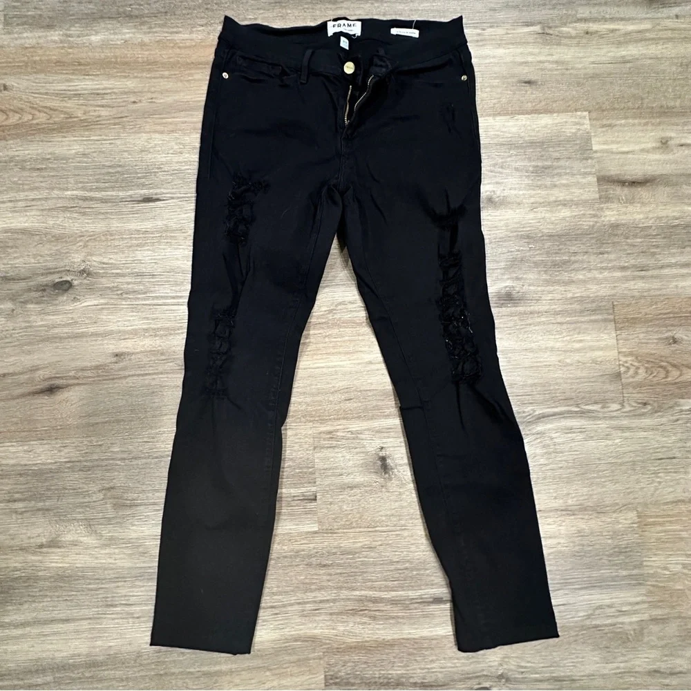 {preloved} Frame Denim Detressed Black Skinny Jeans - Picture 2 of 8